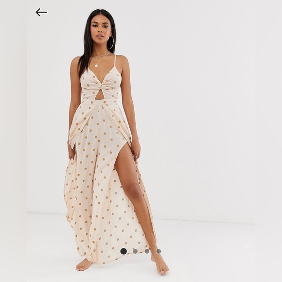 ASOS Pants - SOLD ❌ ASOS DESIGN tie back beach jumpsuit with wrap legs in metallic spot print
